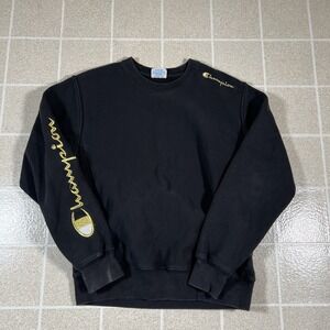 Vintage Champion Sweatshirt Mens M Reverse Weave Blank Black Y2K Pullover Casual